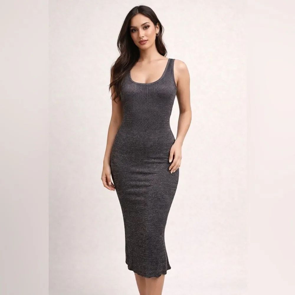 Michael Mims Kathy Cole Black Metallic Dress Body Con Vintage SZ L